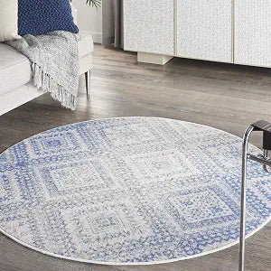 Nourison Home Whimsicle Ivory Blue 5' x Round Area Rug - Easy Clean, Non Shedding, Bed Room, Living Room, Dining Room, Kitchen (5' x Round)