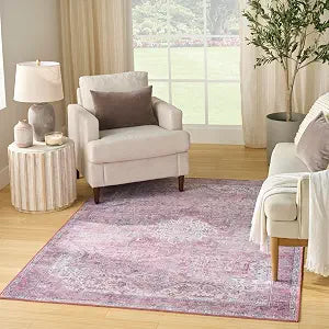 Nourison Home Nourison Washables Pink 4' x 6' Area Rug - Easy Clean, Non Shedding, Bed Room, Living Room, Dining Room, Kitchen (4' x 6')