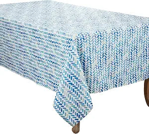 SARO LIFESTYLE Watercolor Chevron Design Tablecloth, Blue, 65"x104"
