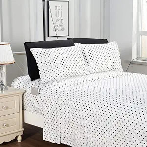 Elegant Comfort Polkadot 6-Piece Sheet Set Soft Microfiber, Full, White