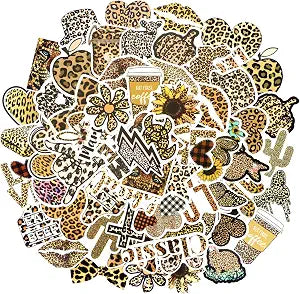 100 Pcs Leopard Print Stickers Pack Vinyl Waterproof Cheetah Print Stickers