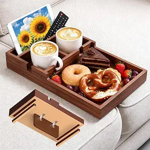 Bamboo Sofa Tray Insert with 2 Cup Holders for Sectionals