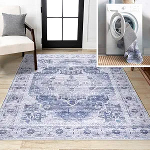 JONATHAN Y Machine Washable Navy/Cream Indoor Area Rug 4X6 ft, Medallion for Living Room, Bedroom, Kitchen, Office, Easy-Cleaning, High Traffic, Pet-Friendly, Non-Shedding (WSH100A-4)