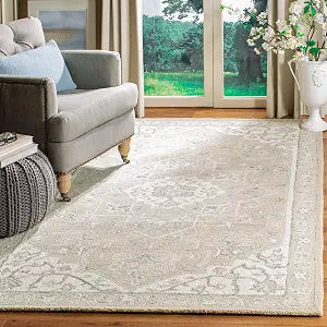 SAFAVIEH Micro-Loop Collection Accent Rug - 2'6" x 4', Light Grey & Ivory, Handmade Medallion Wool, Ideal for High Traffic Areas in Entryway, Living Room, Bedroom (MLP505F)