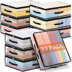 10Pcs Clear Storage Bags With Zippers & Handles Blanket Storage Bag
