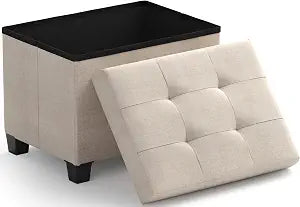Ornavo Home Small Rectangle Storage Ottoman with Legs, 12x16x12, Beige