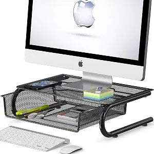 Simple Houseware Mesh Monitor Riser with Drawer, Black