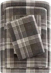 Woolrich Cotton Sheet Set Cottage Charms Print, 100% Cotton Flannel Sheets Warm & Fuzzy Bedding Set Queen Size Sheets, Fitted Pocket Fits Up to 14" Mattress, Queen Brown Plaid, 4 Piece