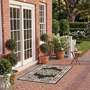 SAFAVIEH Washable Rug Outdoor Courtyard Collection - 2' x 3'7", Black & Sand, Non-Shedding & Easy Cleaning, Ideal for Patio, Front Door, Entryway, Doormat (CY2914-3908)
