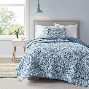 Comfort Spaces Gloria Boho Twin XL Quilt Set 2 Piece for Summer Aqua