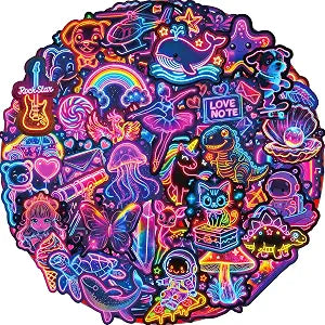 56 Pcs Water Bottle Stickers, Cute Cool Neon Sticker Pack for Kids & Teens