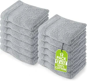 Utopia Towels 12 Pack Premium Wash Cloths, 12x12 in, 100% Cotton, Cool Grey