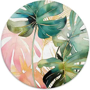 Tropical Monstera Leaf Plant Mouse Pad for Desk, Boho Pink and Green Monstera Botanical Mousepad for Work Wireless Mouse Computers Laptop Desk Accessories, 7.9x7.9 Inch