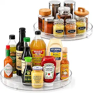 Oizeir Lazy Susan Organizer for Cabinet, 9 Inch Clear Acrylic Turntable  Rotating Spice Rack, Pantry, Fridge & Countertop Organizer, Smooth Spinning, Space-Saving Kitchen Storage (2 Pack)