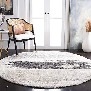 SAFAVIEH Fontana Shag Collection Area Rug - 3' Round, Grey & Ivory, Modern Abstract Design, Non-Shedding & Easy Care, 2-inch Thick Ideal for High Traffic Areas in Living Room, Bedroom (FNT898F)