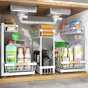 Sevenblue 3-Pack 2-Tier Height Adjustable Under Sink Organizer, White