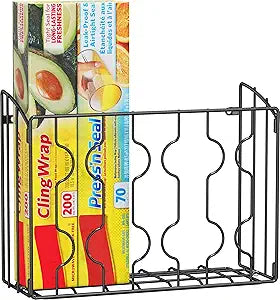 Simple Houseware Wall Door Mount Kitchen Wrap Organizer Rack, Black