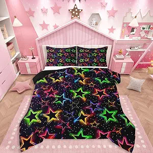 jejeloiu Colorful Stars Print Comforter Set Bedding Set Twin Size 2 Pcs