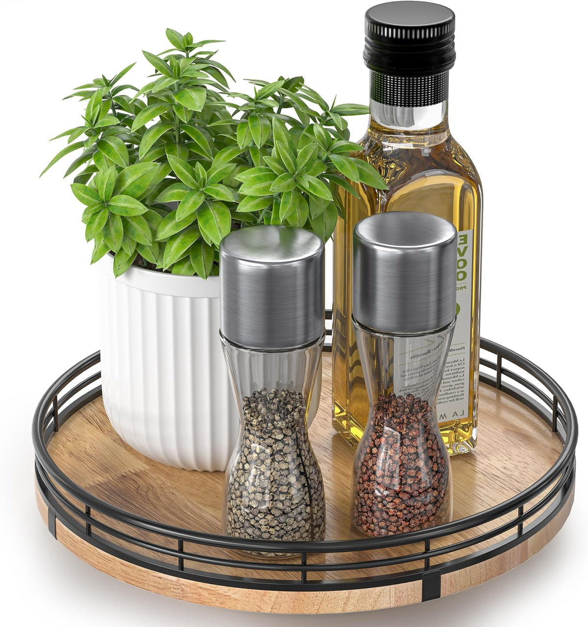 AMH 9-Inch Farmhouse Oak Lazy Susan Cabinet Organizer