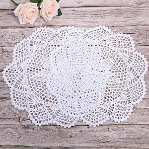 Doilies for Furniture, 2 Pcs 11.8 Inch Cotton Crochet Doilies for Tables Handmade Lace Placemats Knitted Tablecloth for Home Kitchen Dining Room Wedding Party Decoration (White)