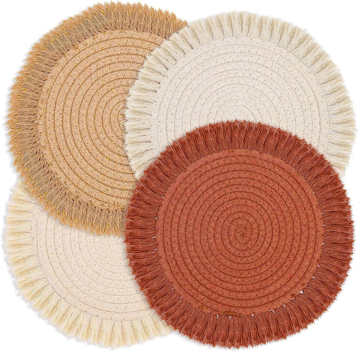 Pot Holder Trivet Set 4Pcs Pot Holders for Kitchen 8 Inch Trivets for Hot Dishes Round Cotton Thread Woven Braided Hot Pads Trivets for Hot Pots Kitchen Table Protector Hot Mats for Cooking and Baking