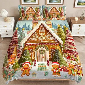 Christmas Gingerbread Man Bedding Set 3 Pieces Soft Comforter Cover Twin Size with 2 Pillowcases 1 Duvet Cover for Men Women Bedroom