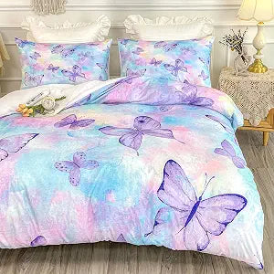 CVHOUSE Butterfly Bedding Twin Size,Rainbow Set for Girls Kids Teens,Rainbow Comforter Cover Soft,1 Duvet 2 Pillowcases 3 Piece,Girls Room Decor Twin 71'x87'