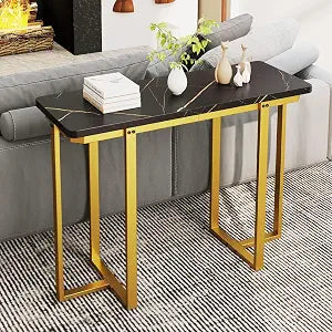 GIANTEX 42" Console Table, Modern Faux Marble Entryway Table, Black