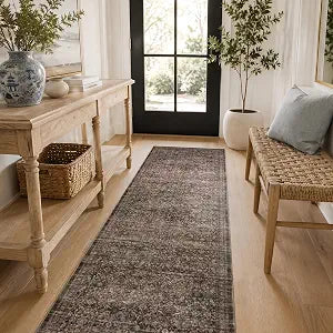 Rugshop Distressed Allover Washable Non-Slip Runner Rug, 2'x6' Brown