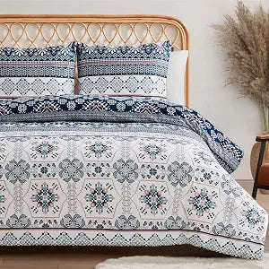 Jessica Simpson Boho Print Duvet Cover Set Queen/Full Size Bedding Set Ensemble - 3 Piece Set