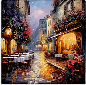 Floral French Bistro Cityscape, 24 x 24 Inch Canvas Wall Art