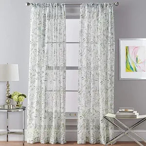 CHF Santa Barbara Voile Rod Pocket Window Curtain Single Panel, 84-inch, Green