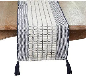SARO LIFESTYLE Woven Cotton & Wool Table Runner with Tassels  Textured Non-Reversible Decorative Table Runner for Dining Table, 16"x72"