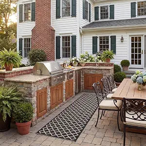 SAFAVIEH Washable Rug Outdoor Courtyard Collection - 2'3" x 14' Runner, Black & Beige, Non-Shedding & Easy Cleaning, Ideal for Patio, Entryway, Mudroom, Hallway, Kitchen (CY6919-226)