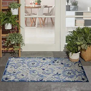 Nourison Home Aloha Blue Grey 2'8" x 4' Area Rug - Easy Clean, Non Shedding, Bed Room, Living Room, Dining Room, Kitchen (3' x 4')