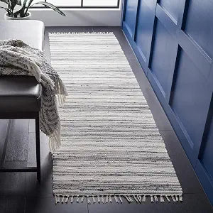 SAFAVIEH Rag Rug Collection Runner Rug - 2'3" x 12', Ivory & Grey, Handmade Boho Stripe Cotton, Ideal for High Traffic Areas in Living Room, Bedroom (RAR126A)