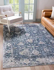Unique Loom Portland Collection Bohemian Vintage Inspired Tone-on-Tone Design Area Rug (4' 0 x 6' 0 Rectangular, Blue/ Ivory)