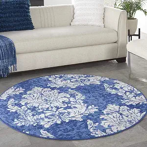Nourison Home Whimsicle Navy Ivory 5' x Round Area Rug - Easy Clean, Non Shedding, Bed Room, Living Room, Dining Room, Kitchen (5' x Round)