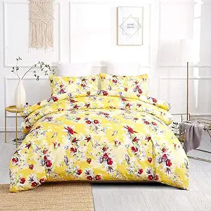DaDa Bedding Yellow Floral Duvet Cover Set, Twin 2 Piece - Hummingbird