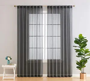HLC.ME Lauren Semi Sheer Light Filtering Transparent Pocket Top & Back Tab Lightweight Short Window Curtains Drapery Panels Bedroom, Dining Room & Living Room, 2 Panels (54 x 72 Inch, Charcoal Grey)
