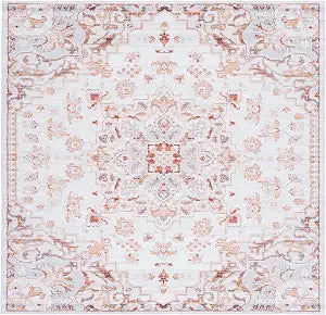 SAFAVIEH Washable Rug Tucson Collection - 4' Square, Beige & Grey, Slip Resistant & Easy to Clean, Ideal for Foyer, Kitchen, Nursery, Office, Bedroom (TSN103B)