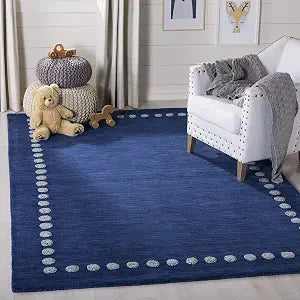 SAFAVIEH Kids Collection Area Rug - 3' Square, Navy, Handmade Wool, Polka Dot Border Design, Ideal for the Living Room, Bedroom, Dining Room, Kids Room, Nursery (SFK802N-3SQ)