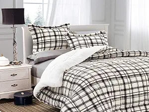 Elegant Comfort Softest, Coziest Heavy Weight Plaid Pattern Micromink Sherpa-Backing Premium Quality Down Down Alternative Micro-Suede 2-Piece Reversible Comforter Set, Twin/Twin XL, Mocha