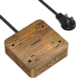 Power Strip Surge Protector (1080J), 8 Widely-Spaced Outlets with 1 USB-C & 2 USB-A, Wood Finish Power Strip with USB for Home, Office, Dorm, Travel, 5 FT Extension Cord with Flat Plug