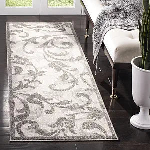 SAFAVIEH Amherst Collection Runner Rug - 2'3" x 7', Ivory & Grey, Floral Scroll Design, Non-Shedding & Easy Care, Ideal for High Traffic Areas in Living Room, Bedroom (AMT428K)