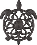 GASARÉ Cast Iron Trivet for Hot Dishes, Pots, and Pans, Metal Trivet, Sea Turtle Design, Rubber Feet Caps, Ring Hanger, 8.25 x 7 Inches, Brown, 1 Unit