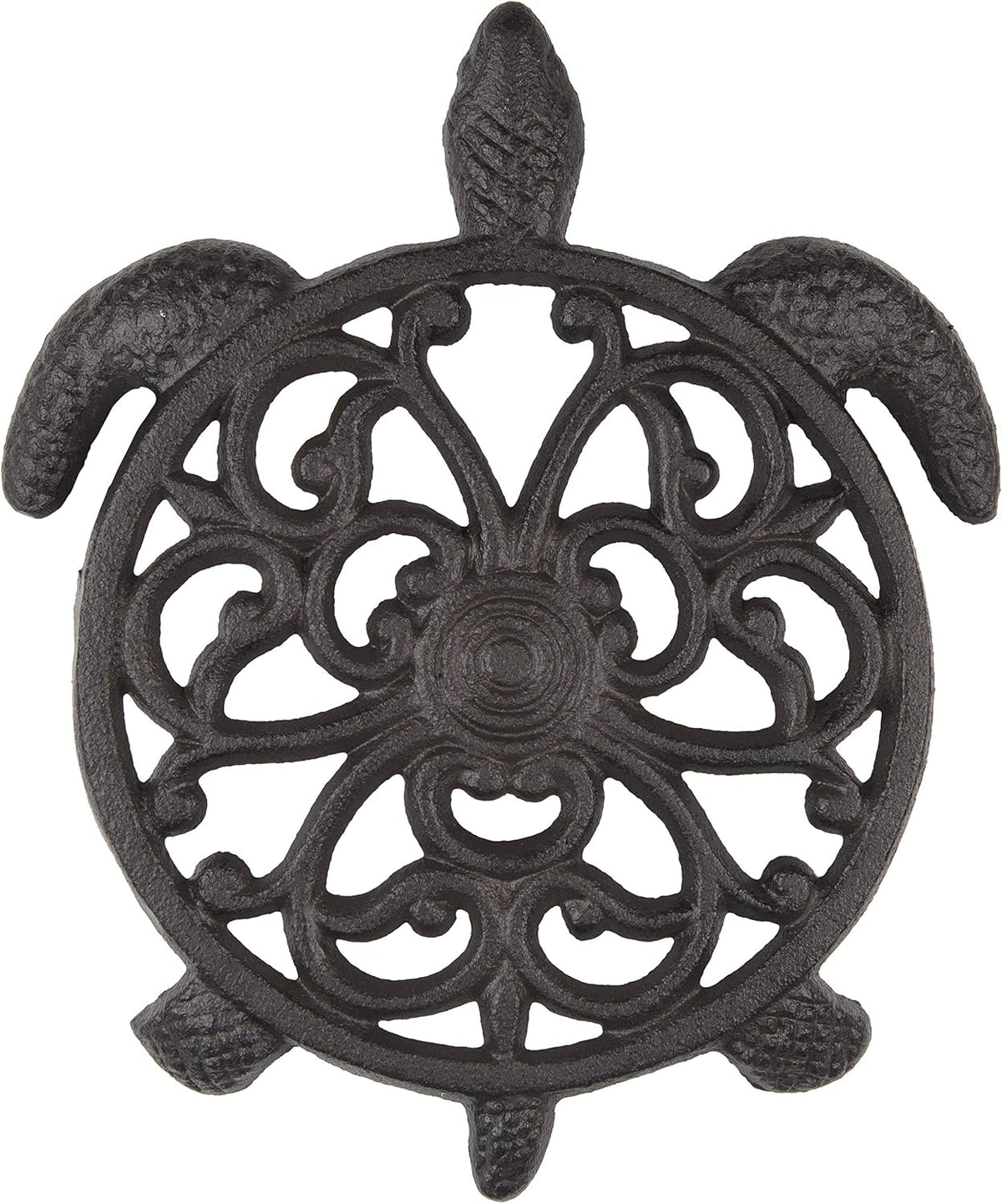 GASARÉ Cast Iron Trivet for Hot Dishes, Pots, and Pans, Metal Trivet, Sea Turtle Design, Rubber Feet Caps, Ring Hanger, 8.25 x 7 Inches, Brown, 1 Unit