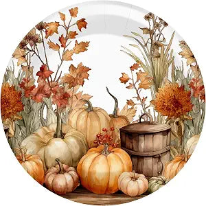 Boston International Round Paper Plates Made in USA Party Supplies, 8 Dessert Size, Autumn Abundance, 8-Count