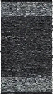 SAFAVIEH Vintage Leather Collection Accent Rug - 2'3" x 4', Black & Grey, Handmade Stripe Leather & Cotton, Ideal for High Traffic Areas in Entryway, Living Room, Bedroom (VTL201Z)