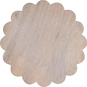 Boston International Lazy Susan Centerpiece Spinnable Tabletop Serving Tray Turntable, 13.75", Whitewashed Mango Wood with Scalloped Edges